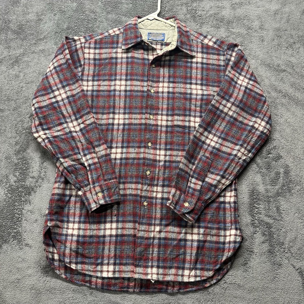 Vintage Pendleton Flannel Mens Medium Board Shirt Loop Collar Plaid USA Made 90s